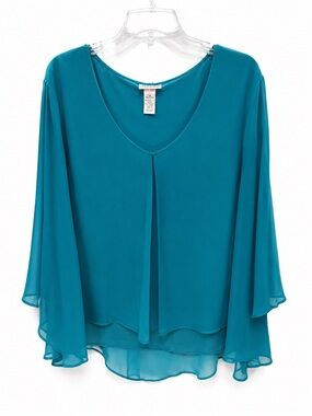Catherines 3X Teal Sheer Overlay Tunic Blouse Plus Size 26/28W